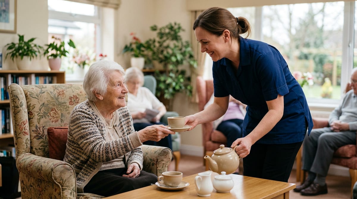 A care assistant supporting a resident