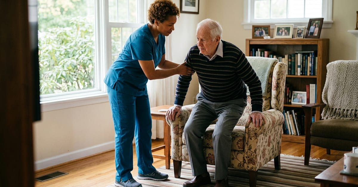 Caregiver helping an older adult at home