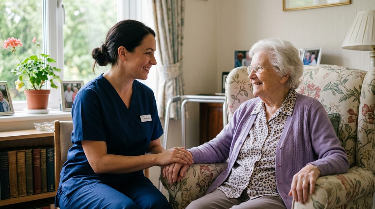 A caregiver assisting an elderly client